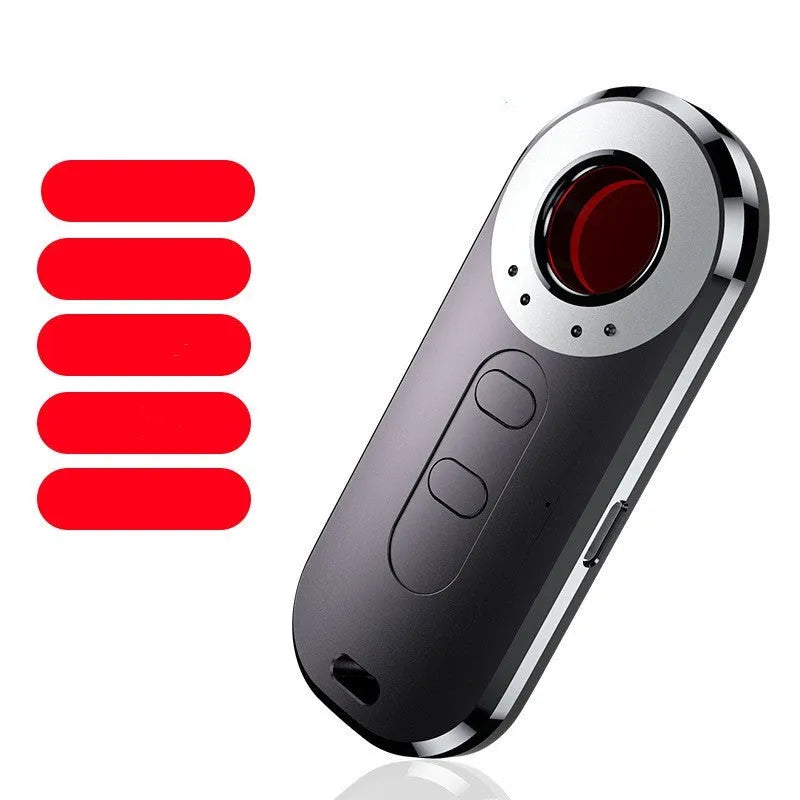 Small black portable infrared detector for finding hidden cameras and tracking devices