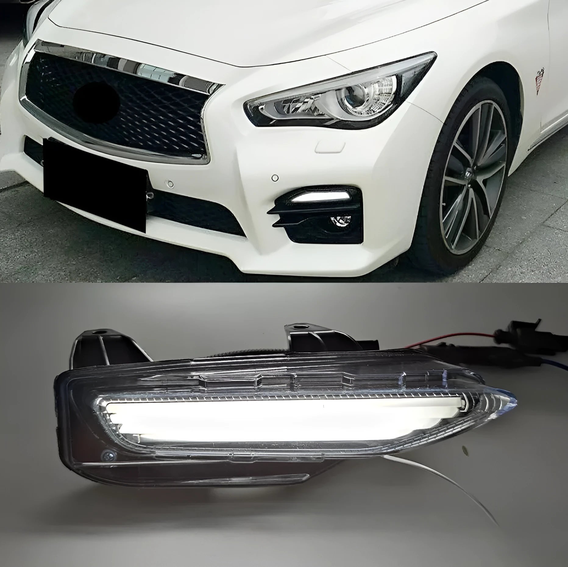 Pair of LED front bumper light assemblies for Infiniti Q50 and Q70 models