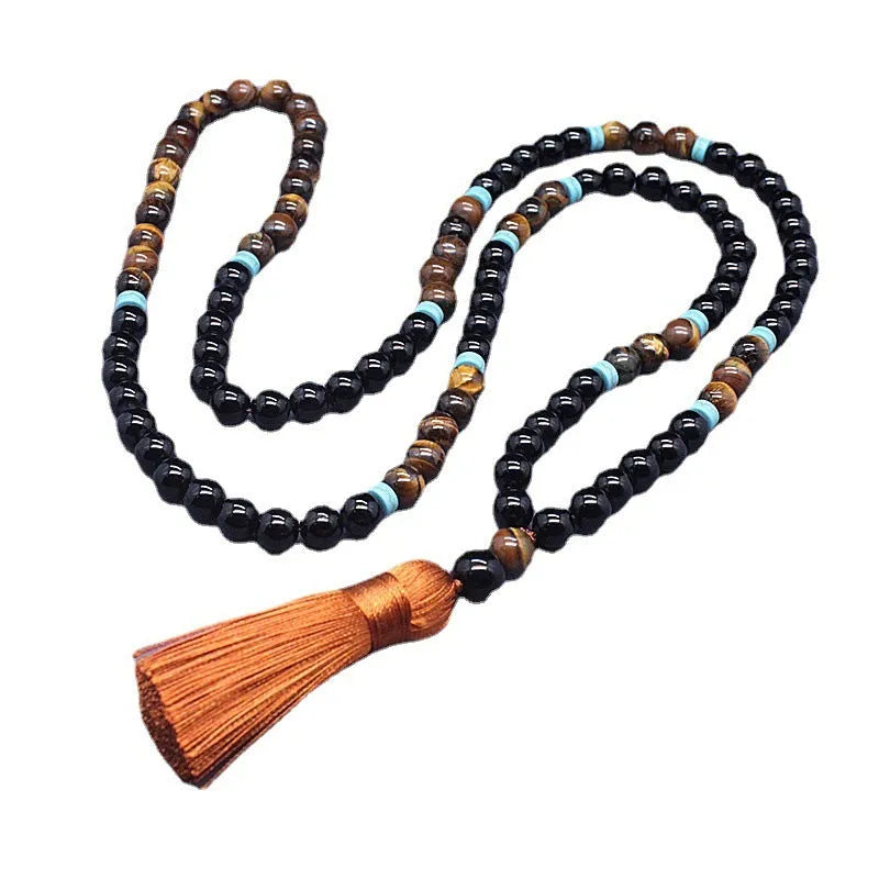 Black agate bracelet and tigereye stone necklace geometric jewellery set