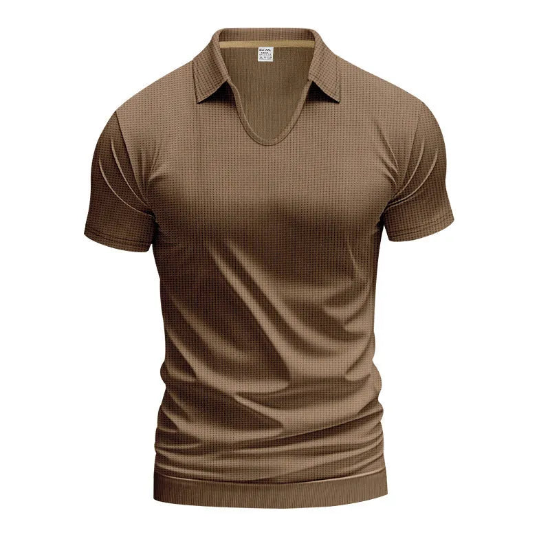 Men's casual V-neck loose fit short sleeve t-shirt in cotton blend fabric shown in multiple colour options