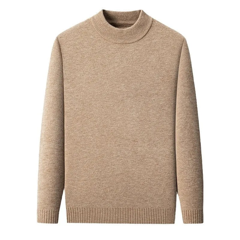 Men's solid colour fine wool half turtleneck long sleeve pullover on a hanger
