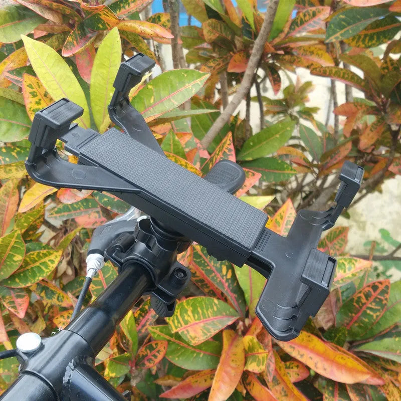Black bicycle tablet computer stand with adjustable width and three-sided sponge protection