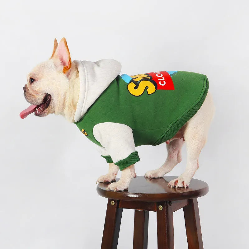 Green cotton dog coat for autumn and winter shown in a larger size.
