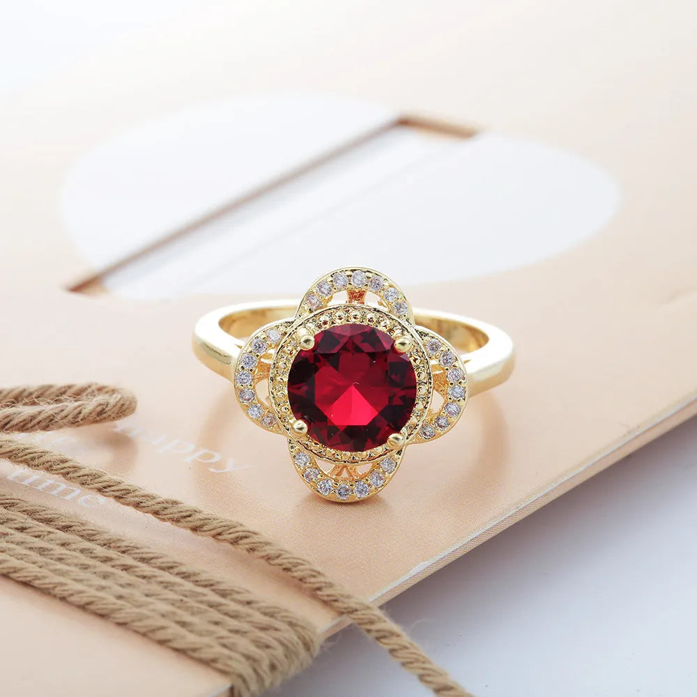 Copper fruit-shaped ring with zircon stones in electroplated finish, sizes 7, 8 and 9