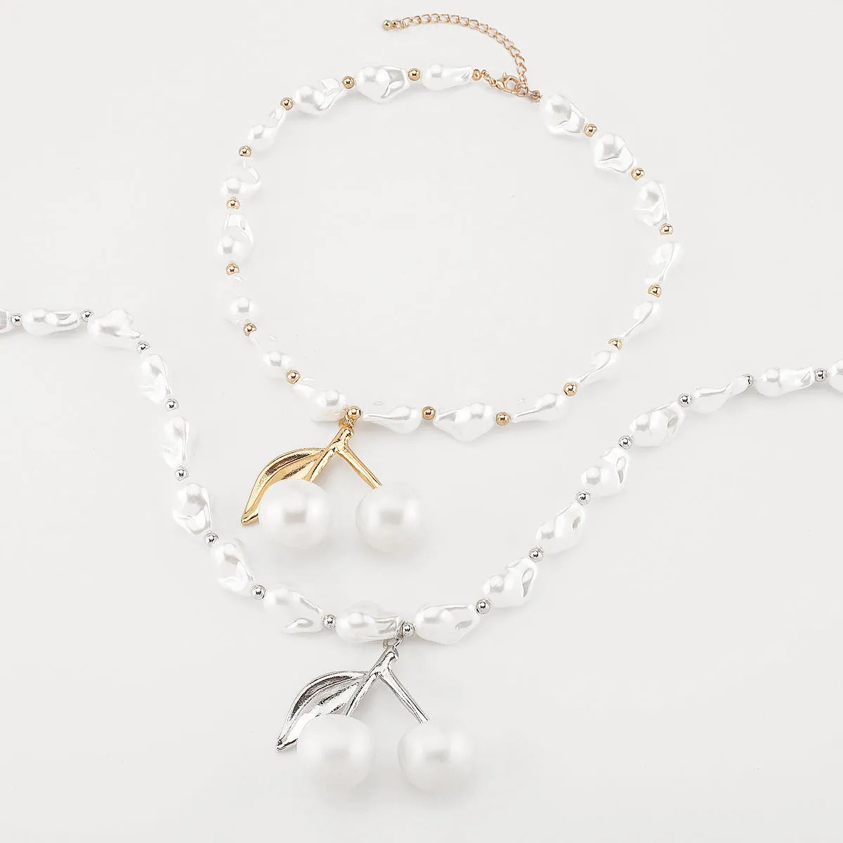 Creative cherry fruit necklace for women with adjustable length and electroplated gold or white K finish