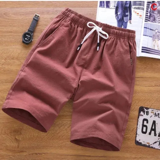 Men's thin cotton summer shorts with lace-up front placket in multiple colours
