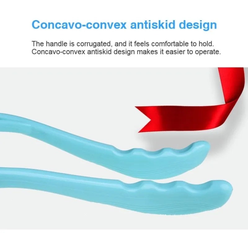 Blue plastic neck massager with hand roller and bracket for pressure point therapy on neck and shoulders