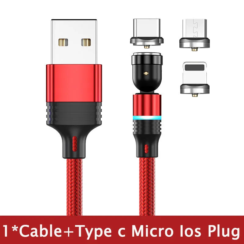 540 degree rotating magnetic suction charging cable for Type C Android, black 1m length, with magnetic head attached