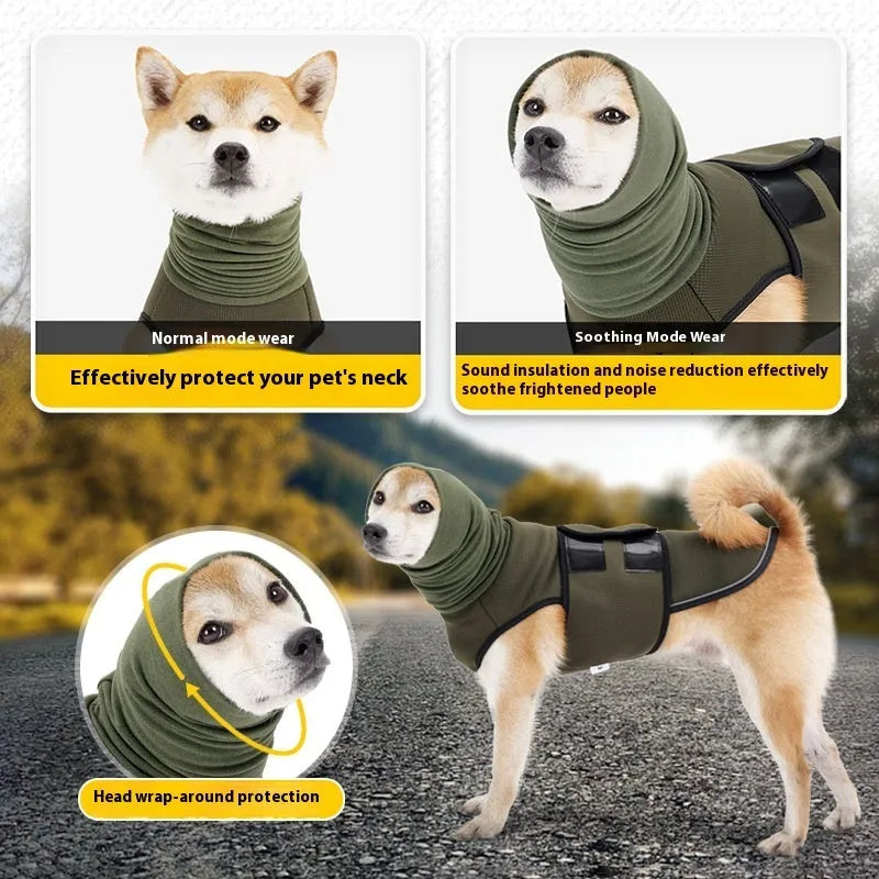 Army Green dog anxiety jacket with adjustable straps for customised pressure relief