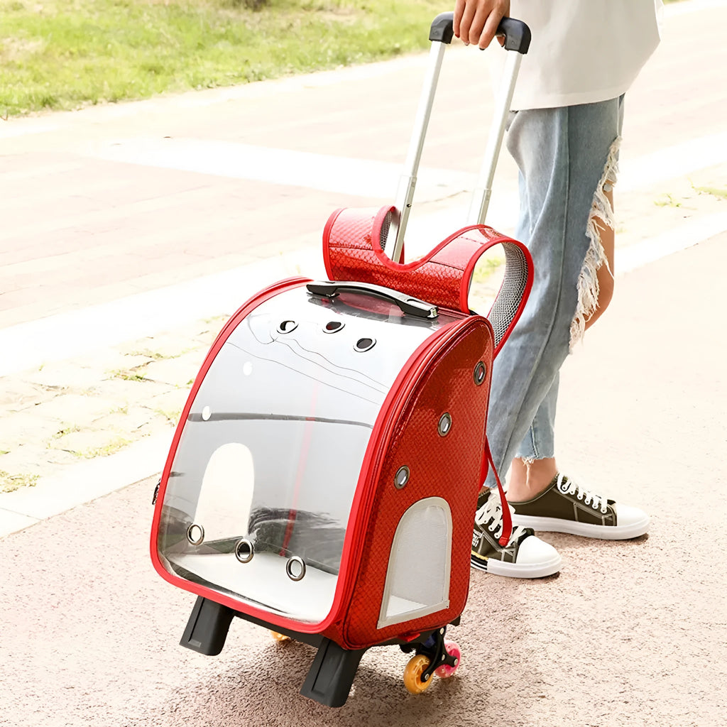 Transparent folding pet trolley bag with Oxford cloth backpack in multiple colour options