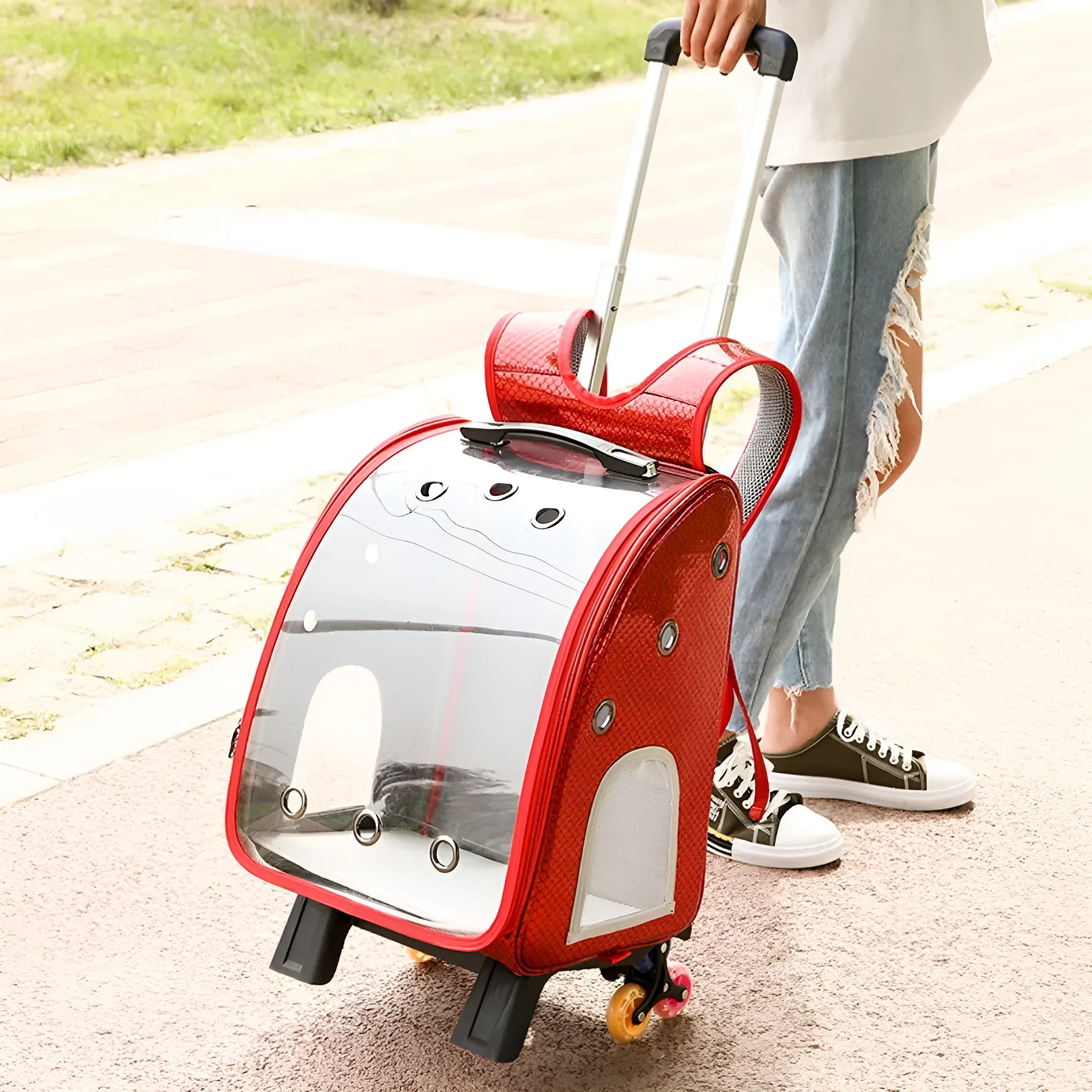 Transparent folding pet trolley bag with Oxford cloth backpack in multiple colour options
