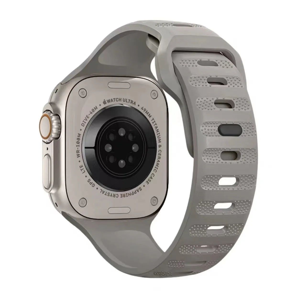 Fluoro rubber watch band with T buckle in black, orange, grey, pink, blue and starlight for iWatch Ultra and Series 1-8