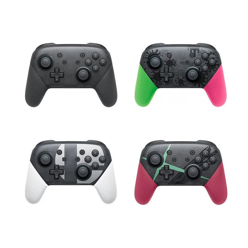 A wireless Bluetooth gamepad with vibration, shown in black, white, red, and green colour variants.