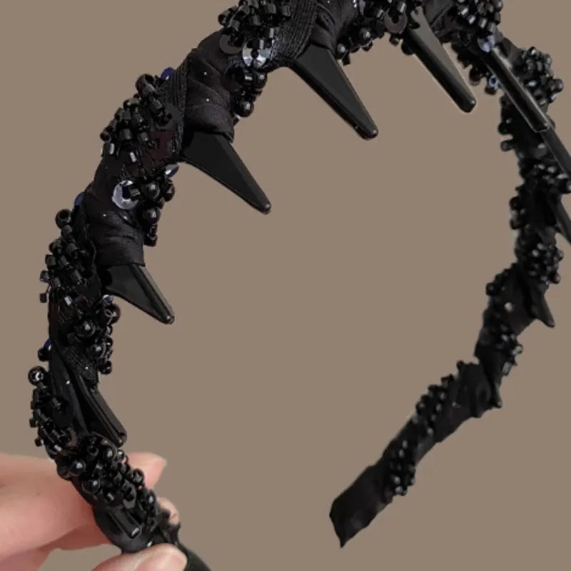 French velvet hairband with crystal wave decoration and non-slip strip in red, black, or coffee