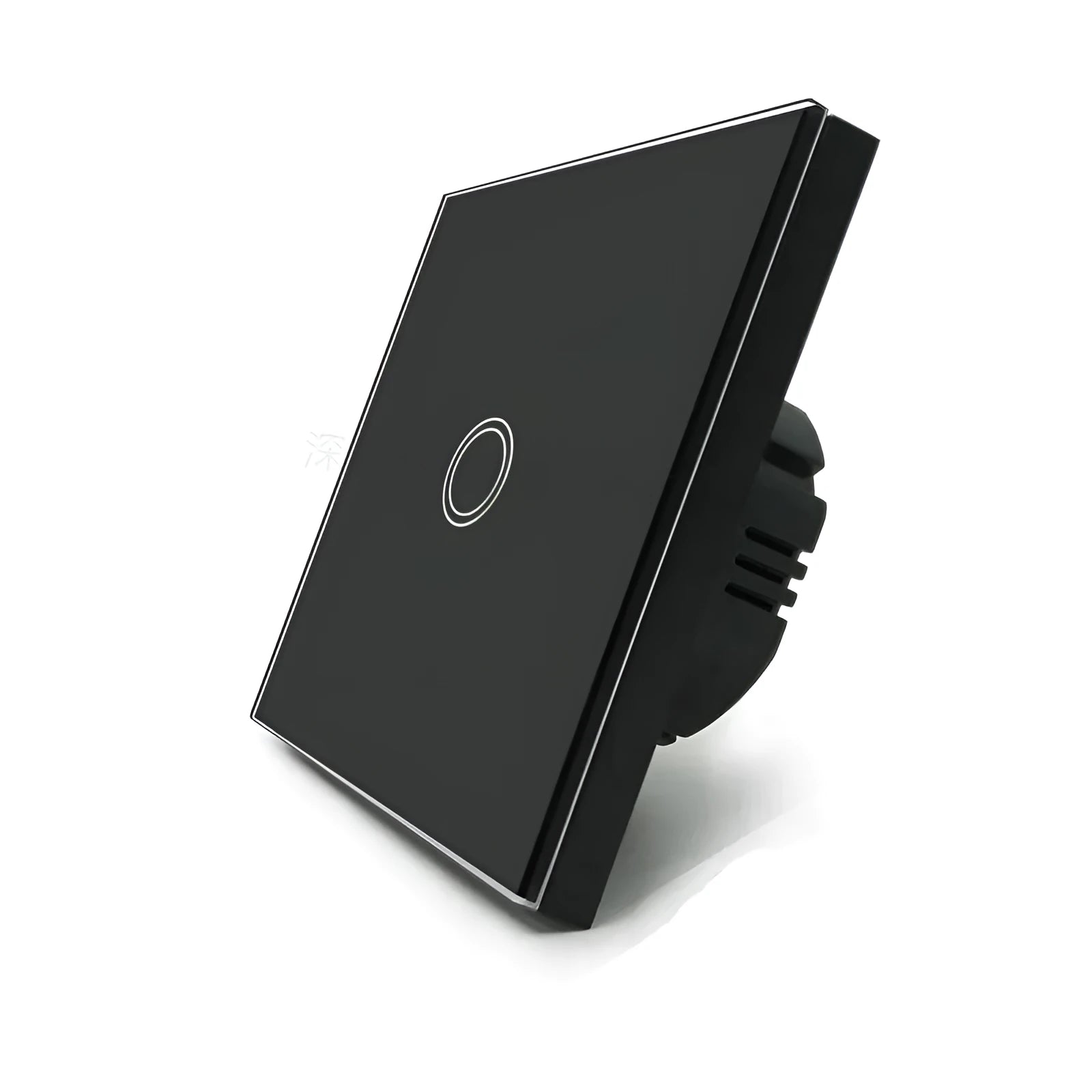 Type 86 touch-sensitive light switch with tempered glass panel in black, golden, or white.