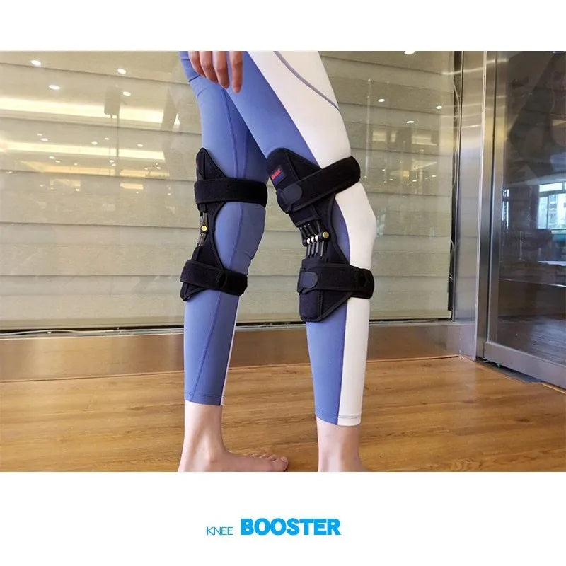Adjustable knee brace with patella support and spring mechanism in breathable fabric
