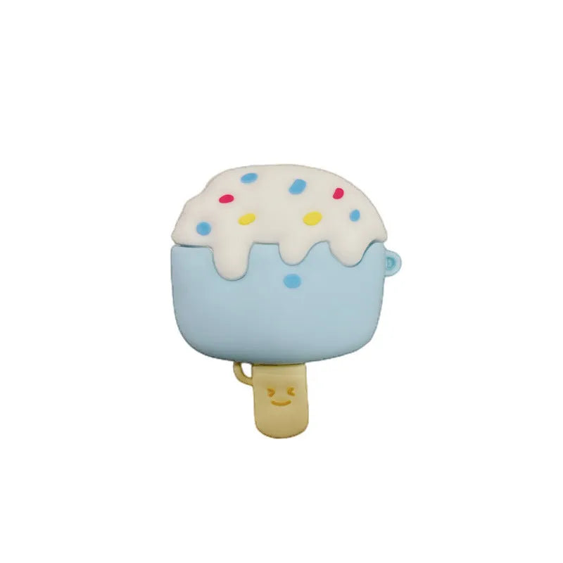 Blue silicone headphone case cover with cartoon lollipop design for Apple AirPods