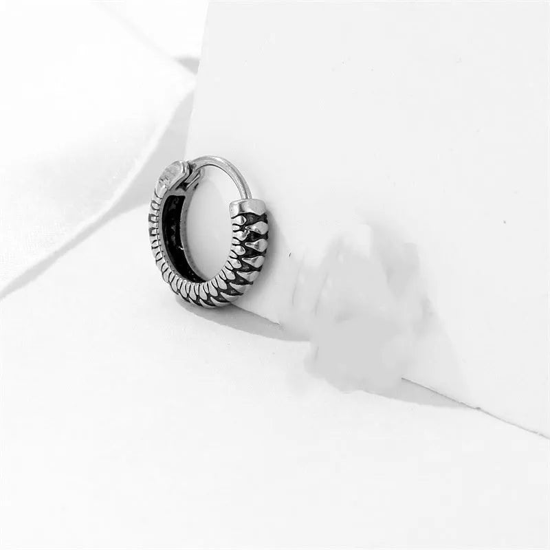 Geometric retro twist stainless steel earrings with stripe design in silver colour