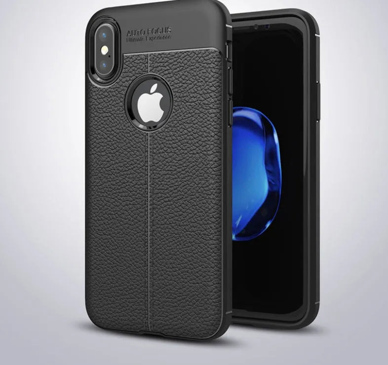 Black WeFor PU leather texture slim fit phone case for OnePlus 6, 5, and 5T models.