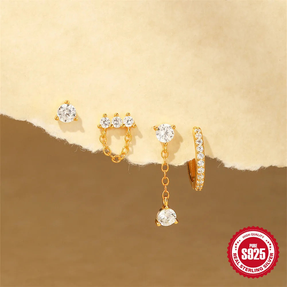 S925 sterling silver earrings with geometric clover petal design in gold colour finish