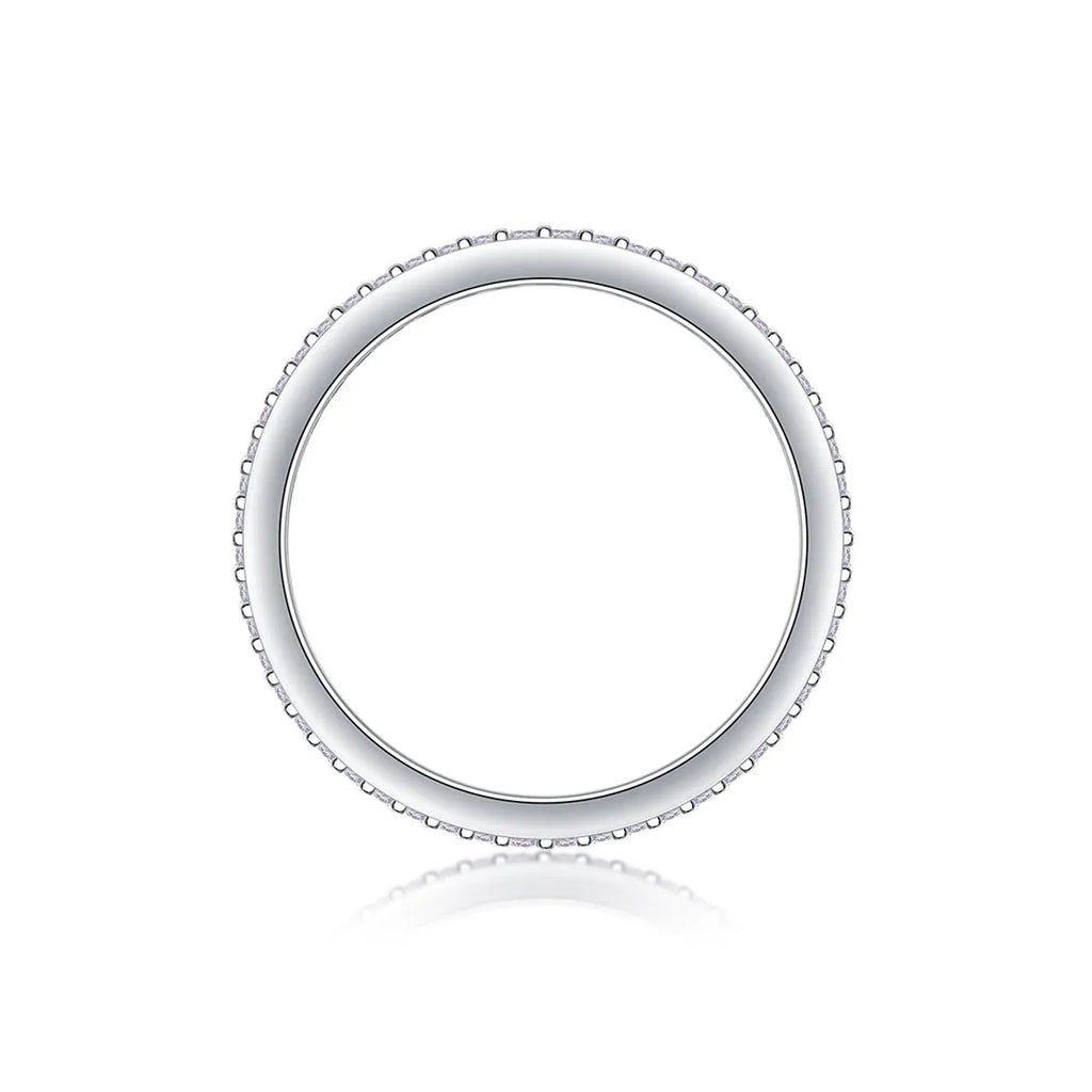 Moissanite wedding ring set in S925 silver with platinum plating, yellow gold colour, on white background