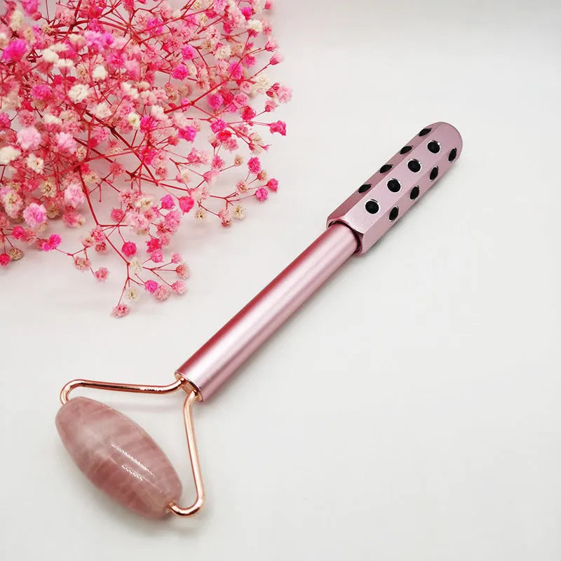 4-piece natural jade facial massage roller set with germanium head on a white background