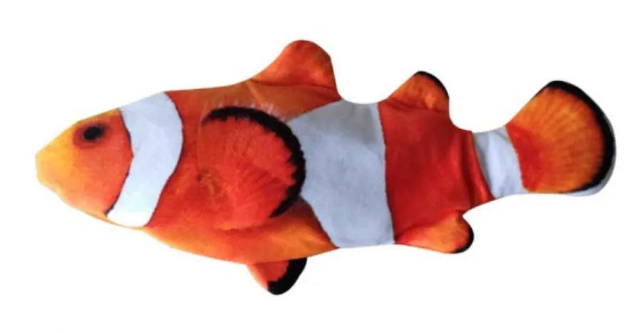 Multicolor USB rechargeable electric jumping fish cat toy measuring 30cm long