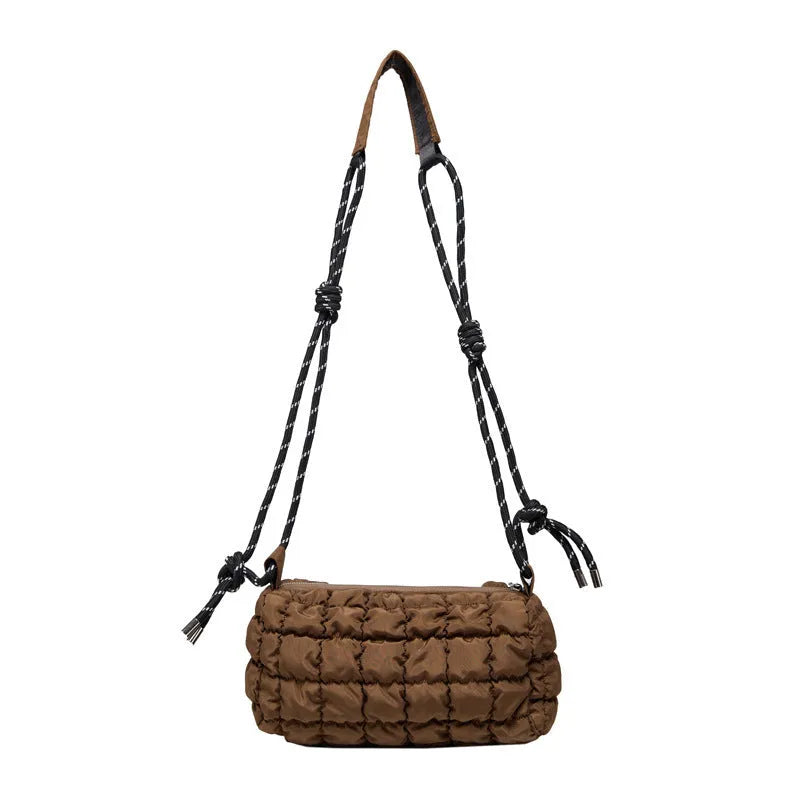Women's lightweight nylon messenger bag in clouds print design with pillow shape and crossbody strap