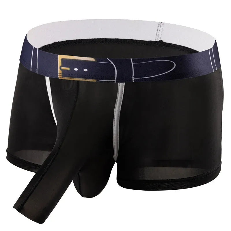 Men's ice silk boxer shorts in solid colours showing mid-rise waistband