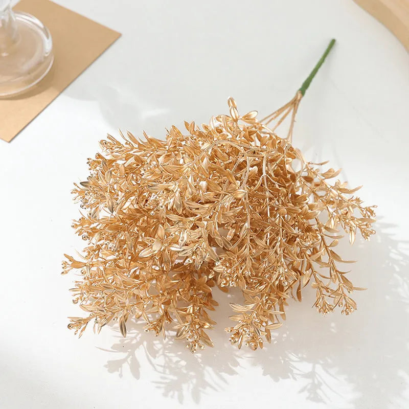 Gold plastic Persian eucalyptus and ginkgo leaf artificial flower arrangement for wedding decor