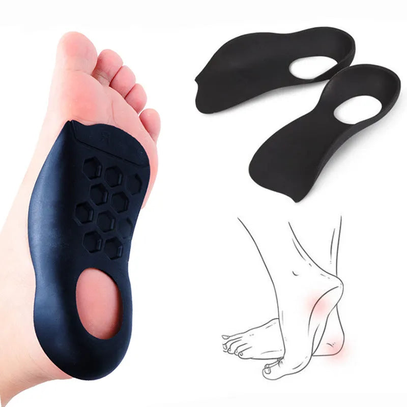 TPR arch support insoles for varus correction in white, black, and skin colour options