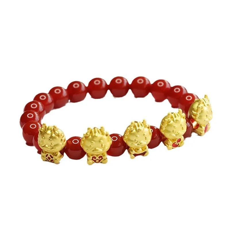 Red agate bracelet with dragon charm in traditional Chinese jewellery design
