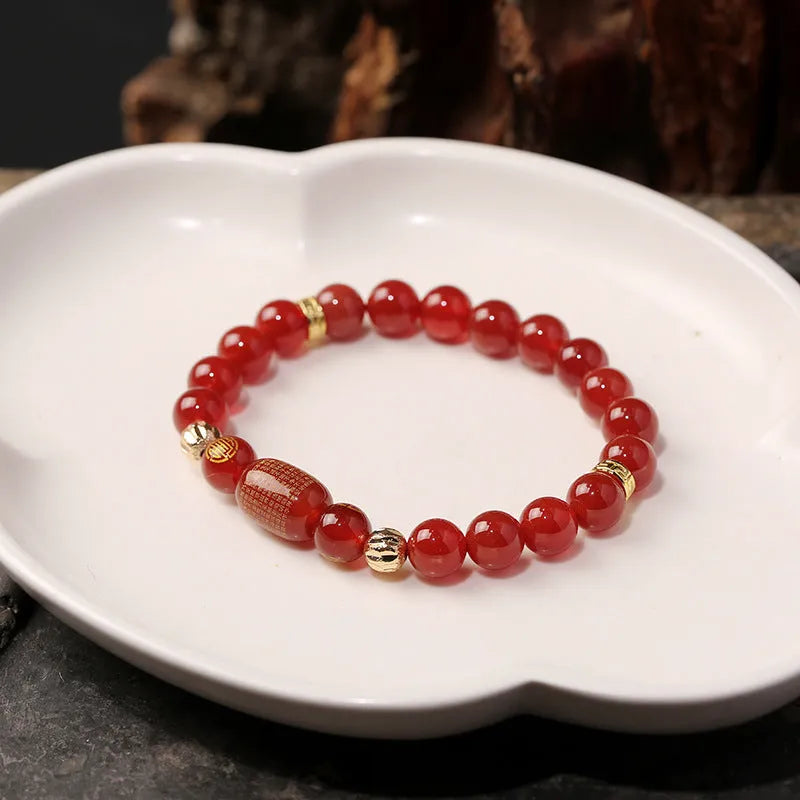 Red or green agate Guanyin Buddhist prayer bracelet with auspicious patterns