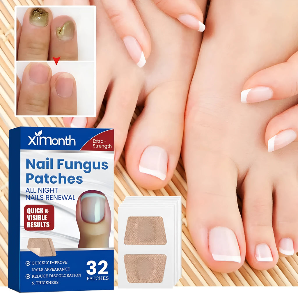 Box of 32 nail repair adhesive bandage patches for damaged nail care, 6.1x3.5cm each.
