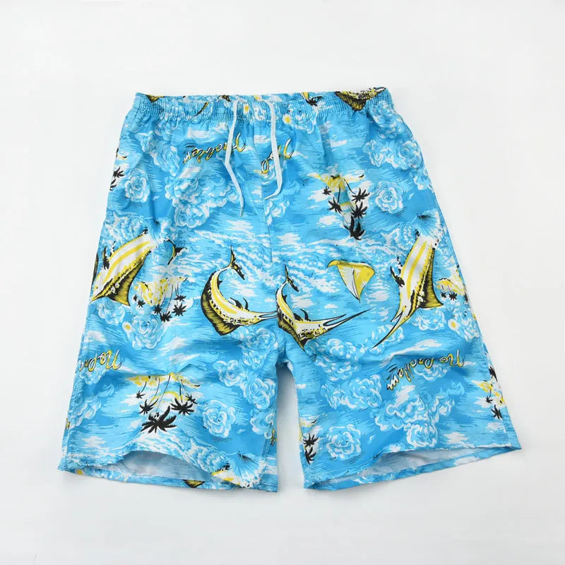Men's floral print swimming trunks in polyester with five-point design