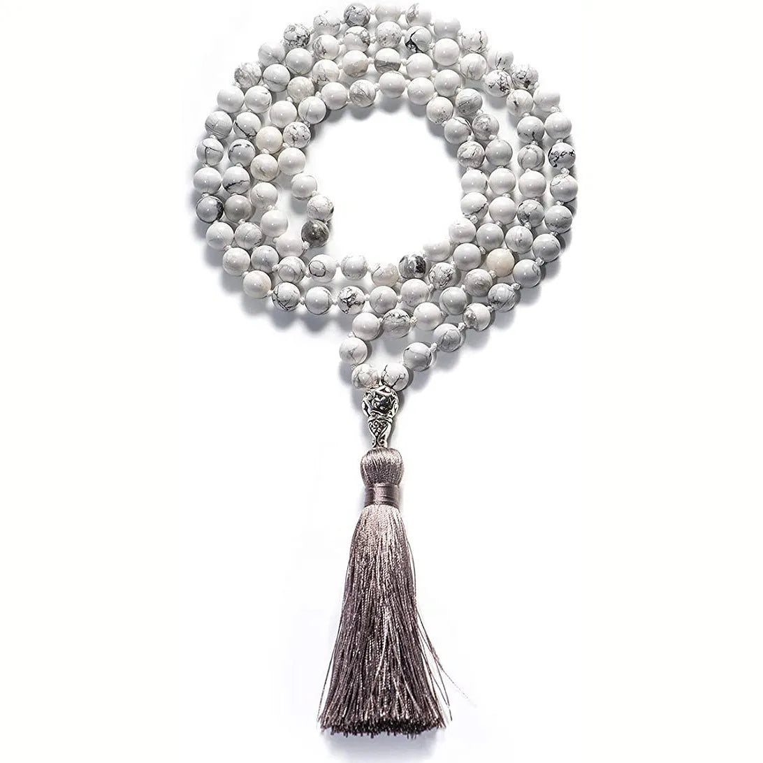 Long geometric agate tassel necklace with mixed gemstone beads including lapis lazuli and turquoise
