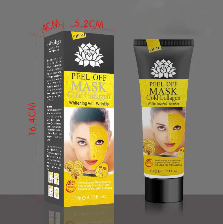 Gold Collagen Peel Off Mask 120g in jar with peel-off texture visible, unisex anti-aging mud mask