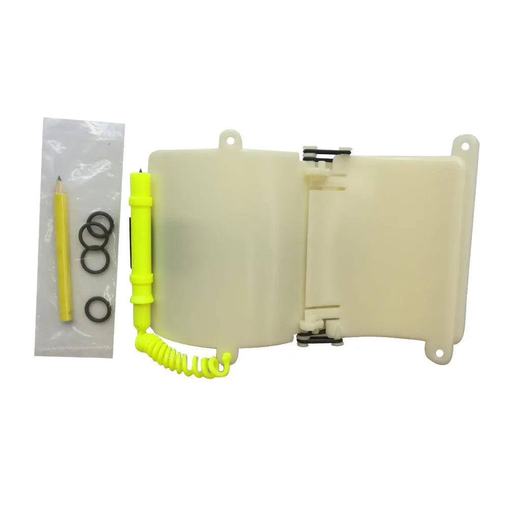 White luminous ABS diving wristboard with pencil and spare O-ring for underwater writing