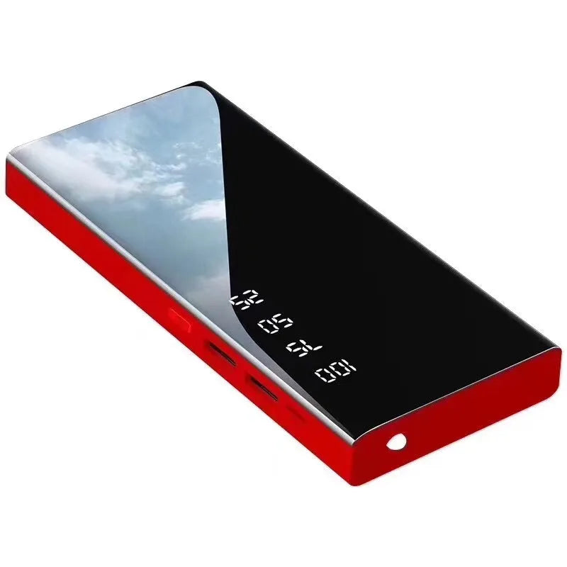20000mAh portable power bank with LCD display and dual USB ports in black colour