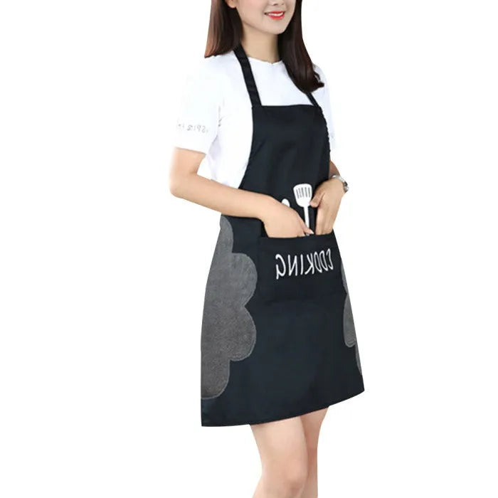 Waterproof Korean-style sleeveless kitchen apron with coral velvet lining.