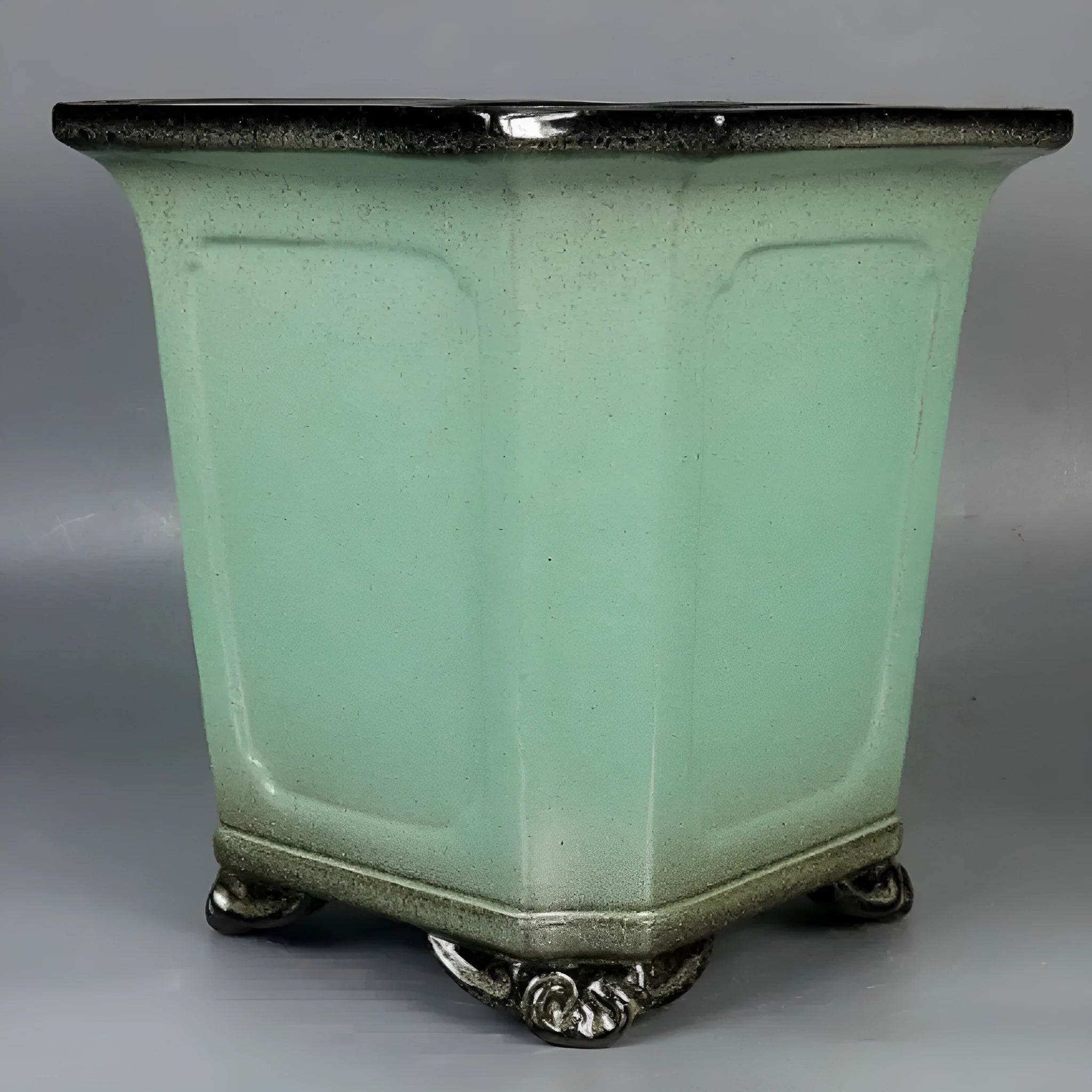 Purple clay glazed ceramic bonsai pot, 26x26x27cm, handmade with breathable construction for desktop and floor use