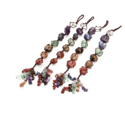 Handmade gemstone car pendant colorful chakra beads hanging from car rear-view mirror