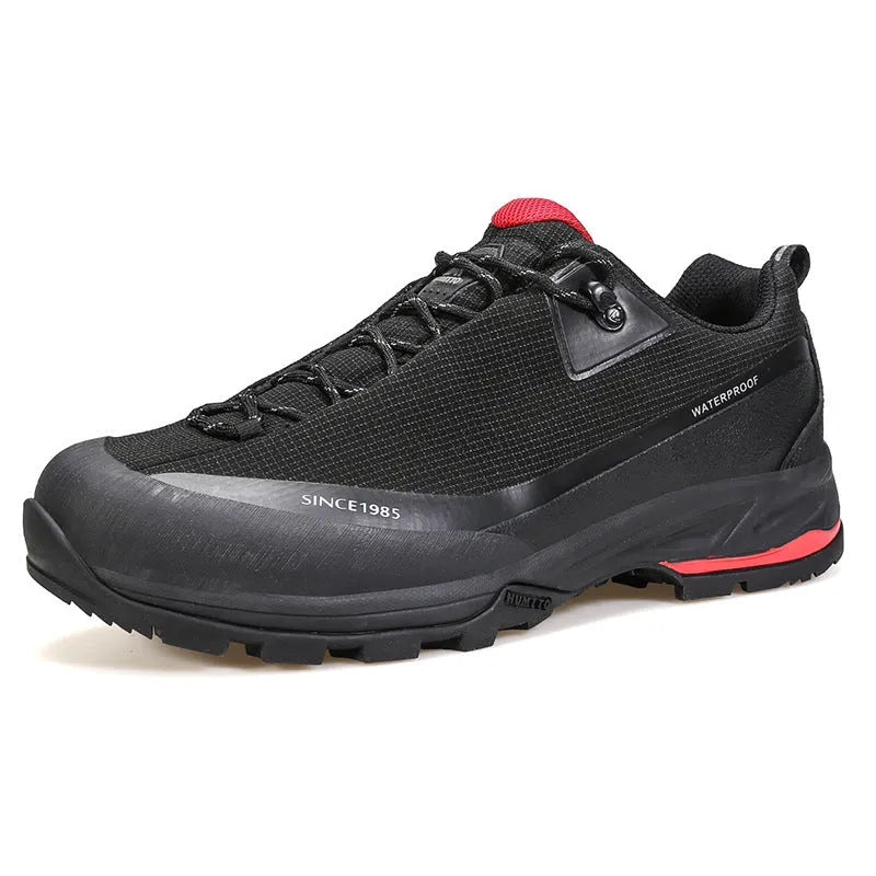 Low-top hiking boots in various colours with non-slip rubber soles and leather mesh upper