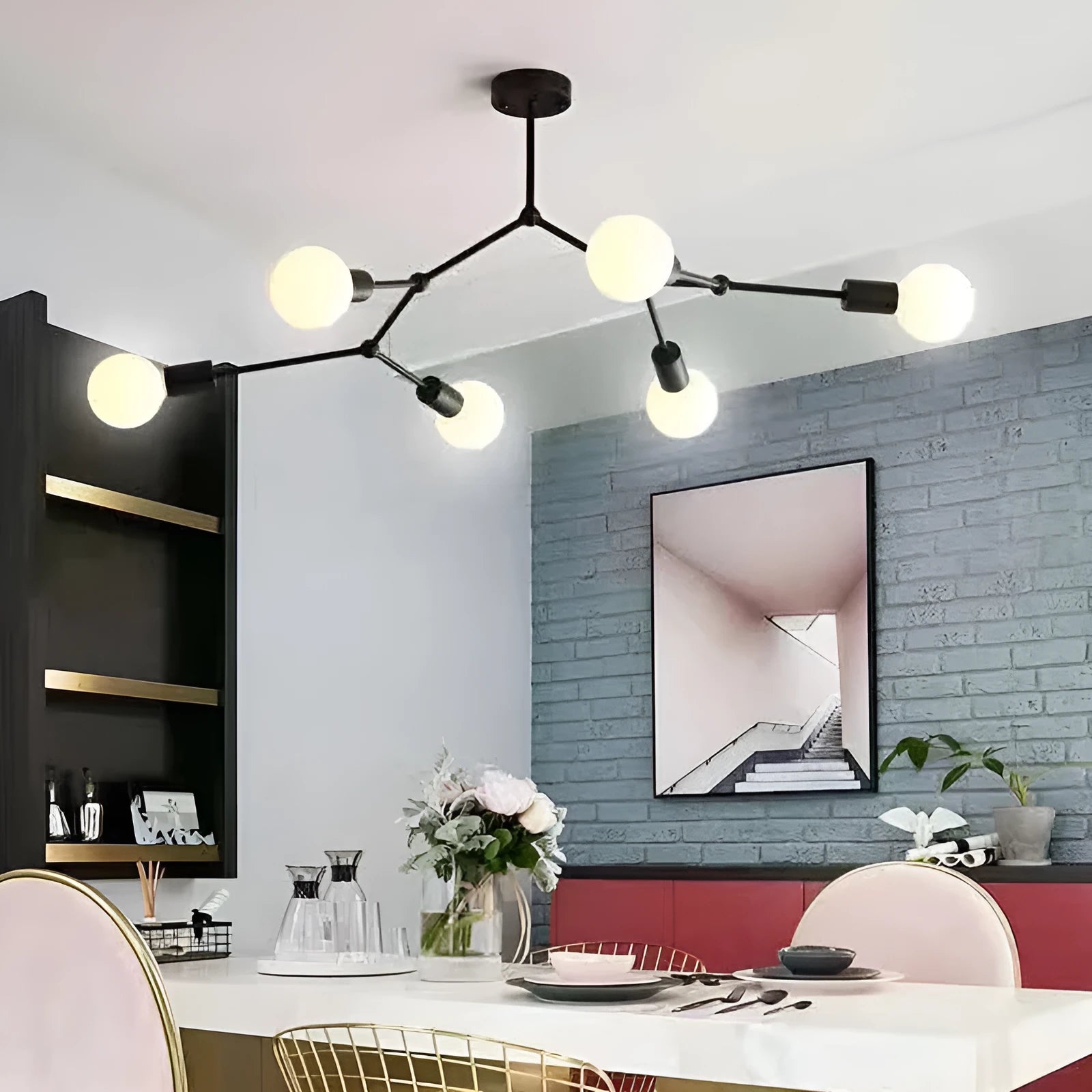 Nordic style iron ceiling lamp with multiple light heads in black or white colour