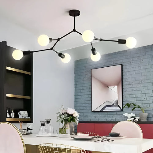 Nordic style iron ceiling lamp with multiple light heads in black or white colour