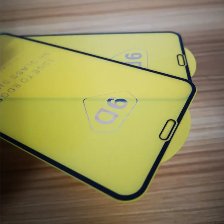Black full screen glass tempered film for Xiaomi mobile phones on a white background.