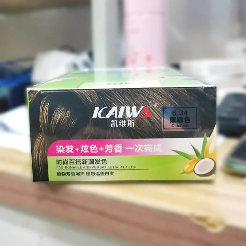 Plant aromatic hair colour cream tube showing soft luster finish in chestnut brown shade