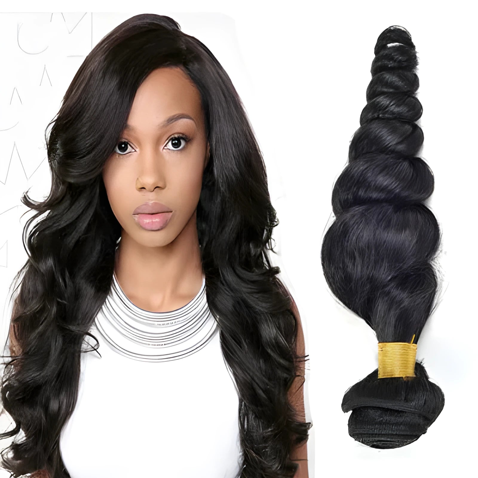 Loose wave virgin human hair wig curtain in natural black, 8-30 inches length