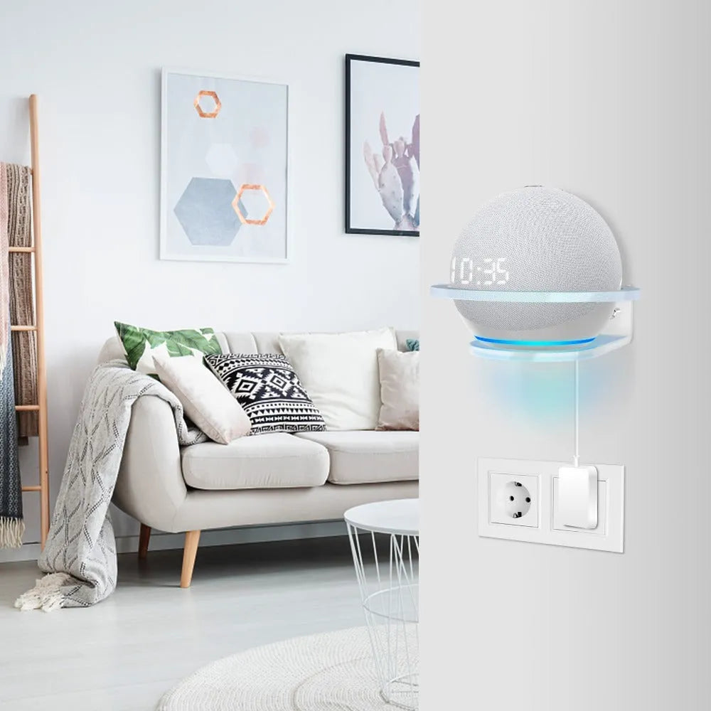 White plastic wall mounting bracket for Amazon Echo Dot 4th generation speaker.