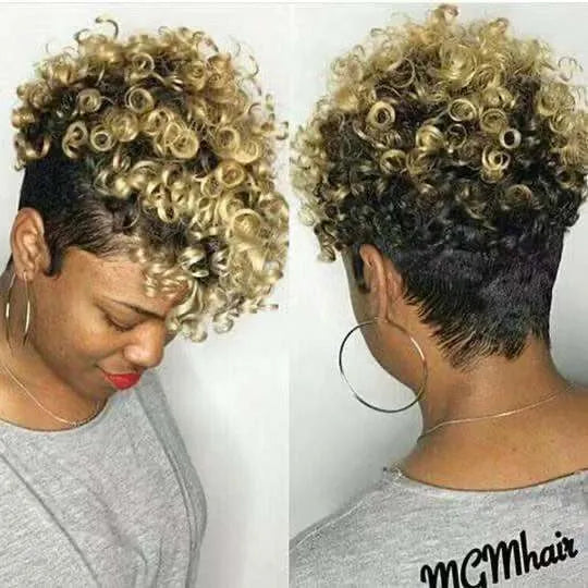 Short synthetic rolls wig in Kanekalon fibre showing exotic style design